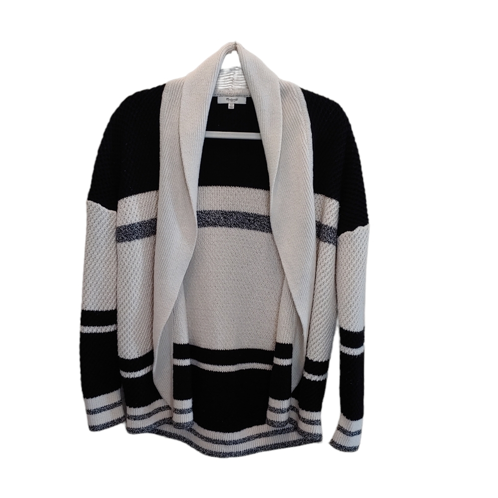 Madewell women striped, black, white long sleeve sweater cardigan size XS Y2K